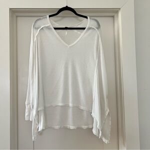 Free People White V-Neck Crepe Textured Long Sleeve Top Size Small